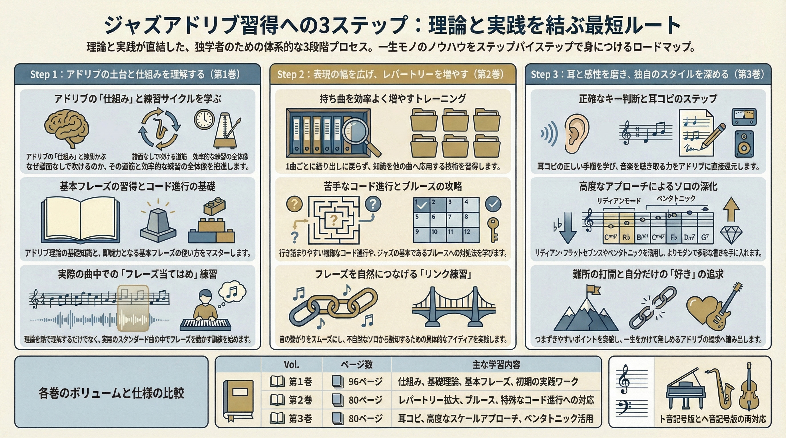 ジャズアドリブ習得の3ステップ